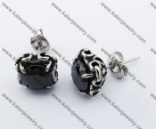 Stainless Steel Black Stone Ear Stud KJE500041