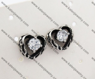 Stainless Steel Stone Heart Biker Ear Stud KJE500040