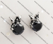 Stainless Steel Black Stone Crown Ear Stud KJE500042