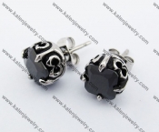 Stainless Steel Black Stone Ear Stud KJE500047