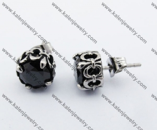 Stainless Steel Black Stone Ear Stud KJE500050