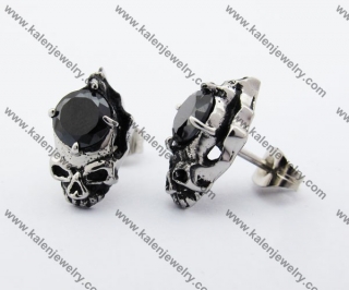 Stainless Steel Black Stone Skull Biker Ear Stud KJE500057