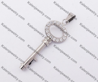 Stainless Steel Overlay Rhinestones Key Pendant KJP570001