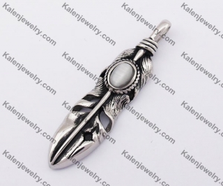 Inlaid Stone Steel Feather Pendant KJP170401