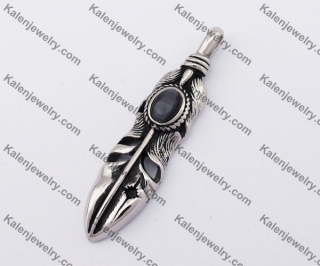 Inlaid Stone Steel Feather Pendant KJP170402