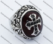 Vintage Red Epoxy Black CZ Stones Cross Ring KJR350197