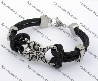 Steel Fleur De Lis Leather Bracelet KJB550169