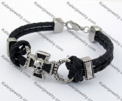 Steel Skull Cross Leather Bracelet KJB550172