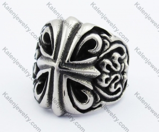 Steel Floral Cross Ring KJR370389