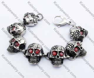 24mm Wide Ruby Eyes Skull Bracelet KJB350064