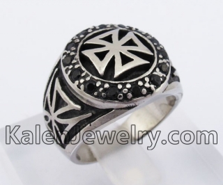 Inlay Stones Iron Cross Sign Ring KJR370423