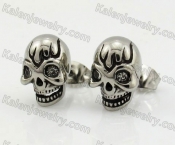 Steel Inlay Stone Eyes Skull Ear Stud KJE690006