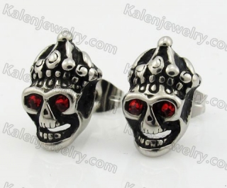 Steel Red Eyes Crown Skull Ear Stud KJE690012