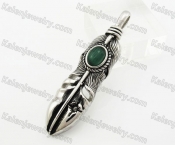 Stainless Steel Green Stone Feather Pendant KJP600077