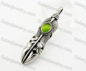 Stainless Steel Green Stone Feather Pendant KJP600078