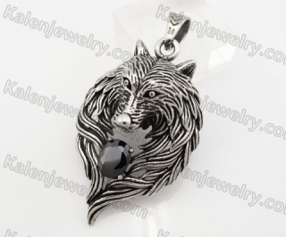 Small Stainless Steel Black Stone Wolf Pendant KJP170619