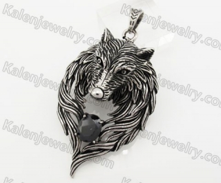 Big Stainless Steel Black Stone Wolf Pendant KJP170622