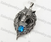 Big Stainless Steel Blue Stone Wolf Pendant KJP170623
