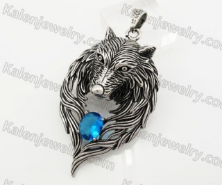 Big Stainless Steel Blue Stone Wolf Pendant KJP170623