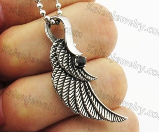 Stainless Steel Black Stone Wing Pendant KJP170651