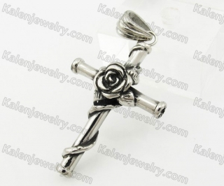 Stainless Steel Rose Cross Pendant KJP570024