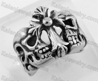 Stainless Steel Double Skull Cross Ring KJR350333