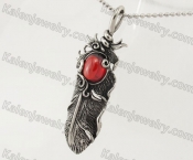 Stainless Steel Red Zircon Feather Pendant KJP350244