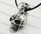 Stainless Steel Black Stone Eyes Double Skull Pendant KJP090478