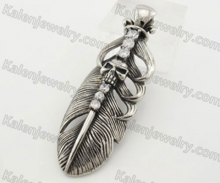 Stainless Steel Skull Feather Pendant KJP090495