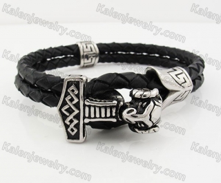 Stainless Steel Thor Hammer Clasp Leather Bracelet KJB560001