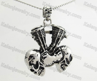 Steel Double Skull Motorcycle Engine Pendant KJP560032