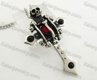 Stainless Steel Red Stone Skull Pendant KJP570092