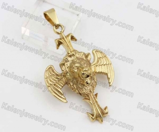 Gold Plating Stainless Steel Lion Cross Pendant KJP051470