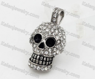 Steel Overlay Stones Solid Back Skull Pendant KJP1050020