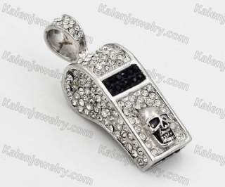 Overlay Stones Steel Skull Whistle Pendant KJP1050024