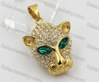 Overlay Stones Green Eyes Leopard Pendant KJP260109