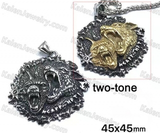 two-tone wolf pendant KJP128-0030