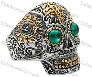 7# to 15# green eyes skull ring KJRA00048LS