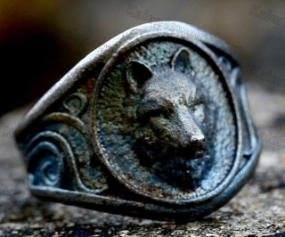 antique black plating 316 steel wolf ring KJR118-0179