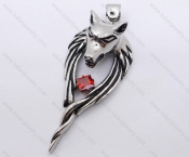 Stainless Steel Wolf Pendant With Transparent Red Zircon