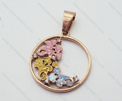 Stainless Steel Rose Gold Plating Filigree Round Flower Pendants - KJP090022