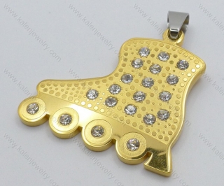 Gold Plating Stainless Steel Skating Shoes Pendant Inlay Stones - KJP050687