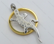 Gold Plating Stainless Steel House Lizard Pendant Inlay Stones - KJP050840