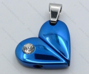 Blue finishing Stainless Steel Couple Heart Pendants with clear zircon stone - KJP050912