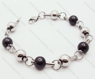 Stainless Steel Stamping Bracelets with Black, Silver plating Ball Beads - KJB200013