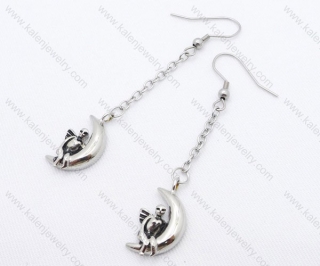 Unique Silver Stainless Steel Cartoon Moon Angle Earrings Wholesale - KJE050147