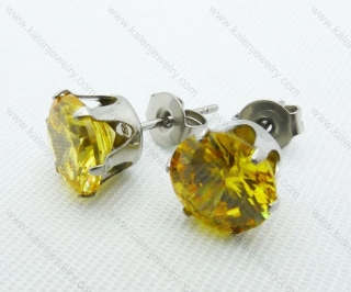 Stainless Steel Yellow Zircon Stone Earrings - KJE220006