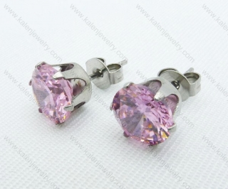 Stainless Steel Pink Zircon Stone Earrings - KJE220007