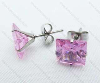 Stainless Steel Pink Zircon Stone Earrings - KJE220014