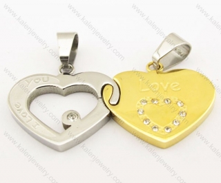 Stainless Steel Inlay Stone Gold Plating Heart Lovers Pendants - KJP051035